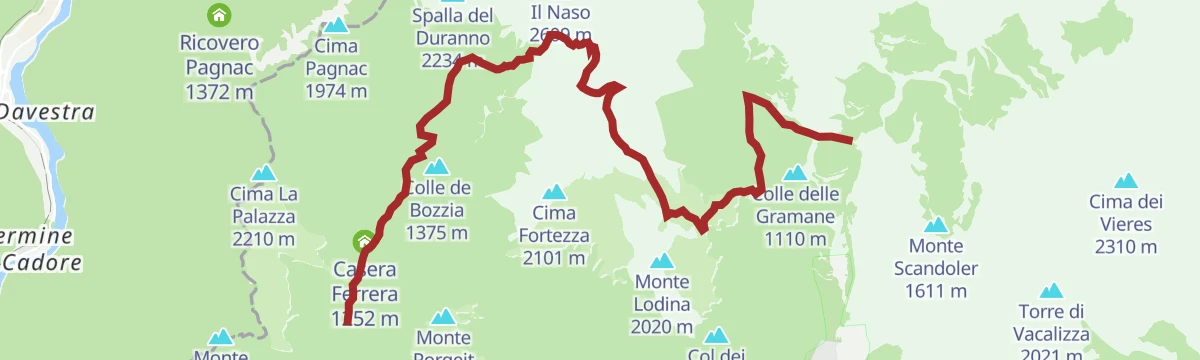 Route map: Trekking forcella Duranno
